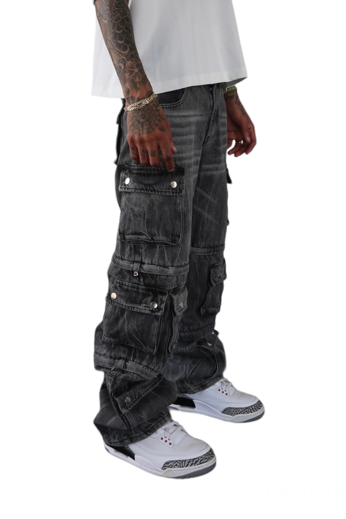 Black Denim Cargos